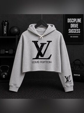Light Gray Cropped Logo Hoodie